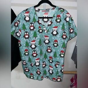 Festive Penguin Scrub Top